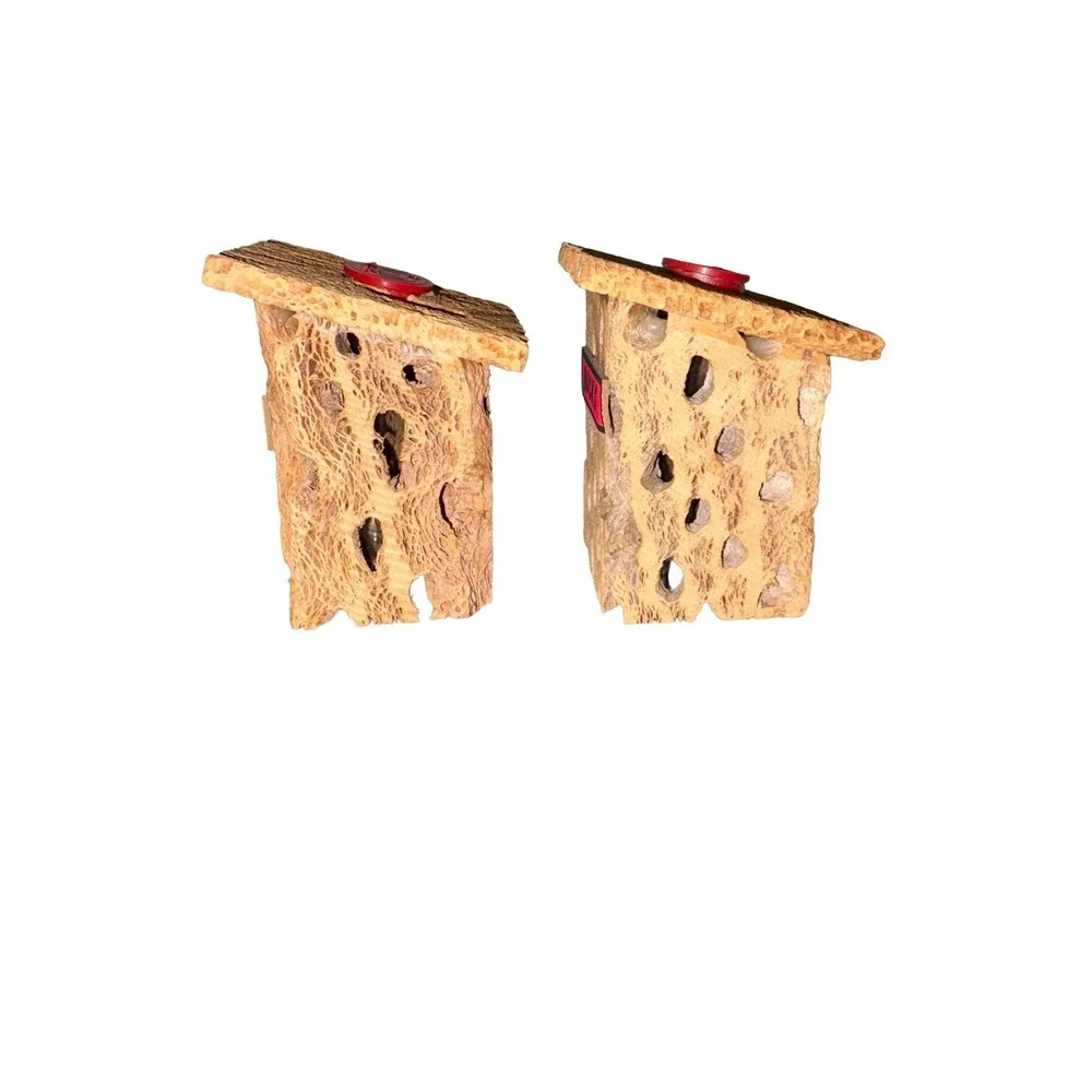 Vintage Outhouse Squaws & Bucks (F/M) Cholla Cactus Wood Salt Pepper Shakers MCM